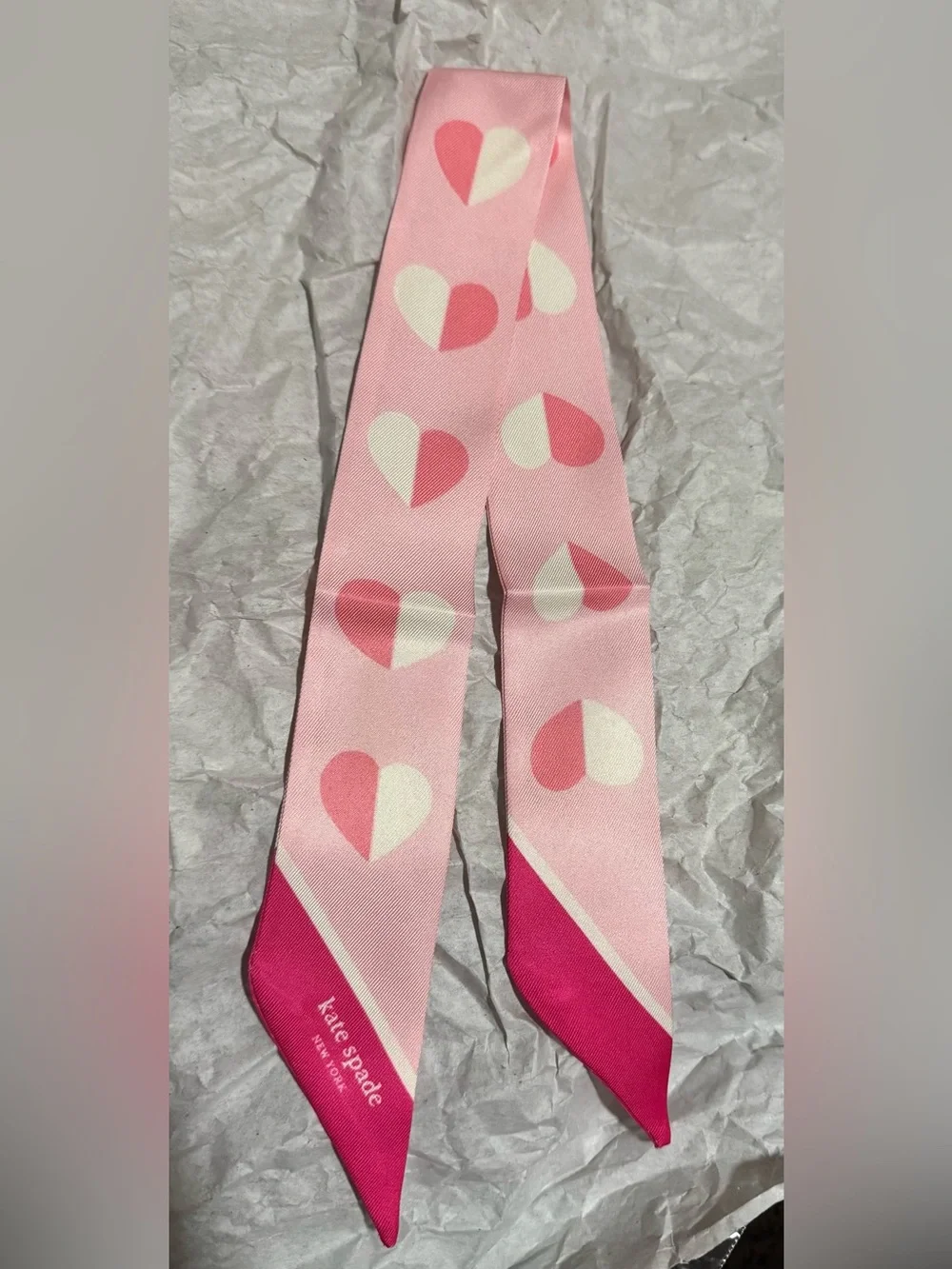 Kate Spade Pink Heart Silk Scarf with Fuchsia Ends - new never used